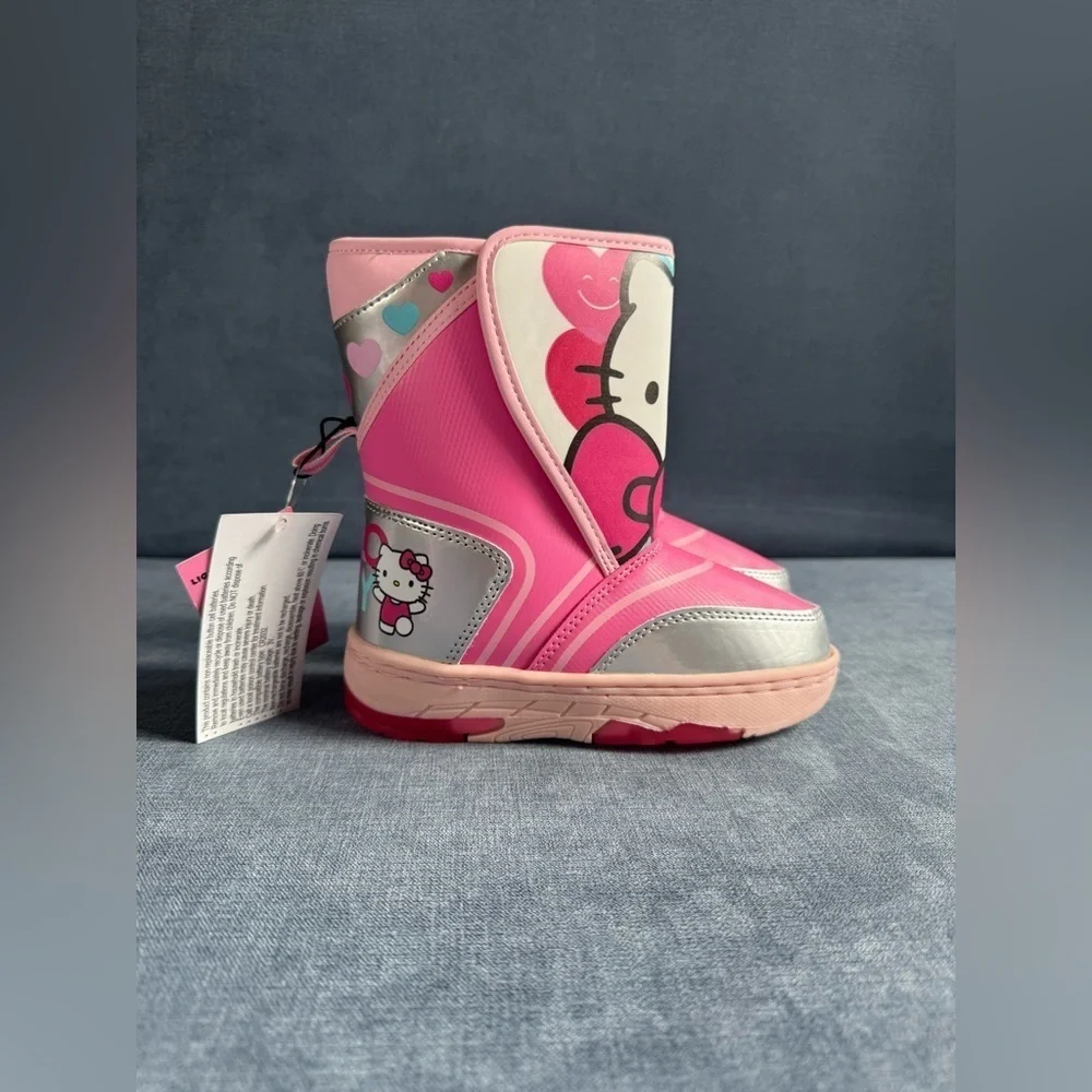 Hello Kitty Winter Snow Boots Toddler Girls SZ 10 Pink Velcro Closure Warm New